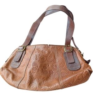 Fossil Brown Tooled Leather Handbag Purse